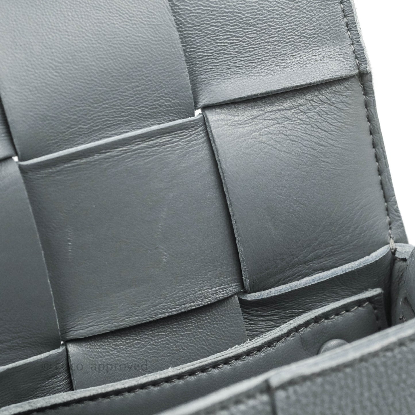 Bottega Veneta Cassette Shoulder Bag Intreccio Thunder Grey Grained Calfskin Gold Hardware