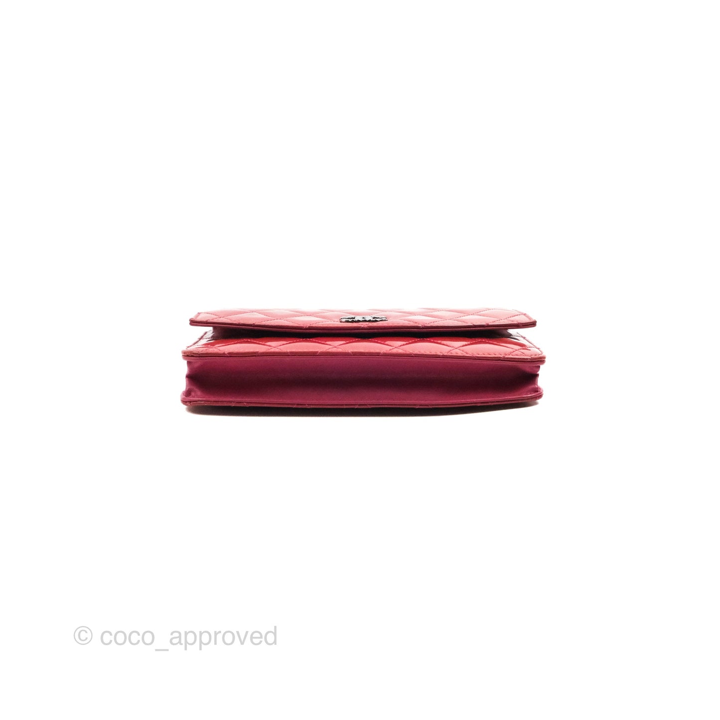 Chanel Wallet on Chain WOC Quilted Red Patent Ruthenium Hardware