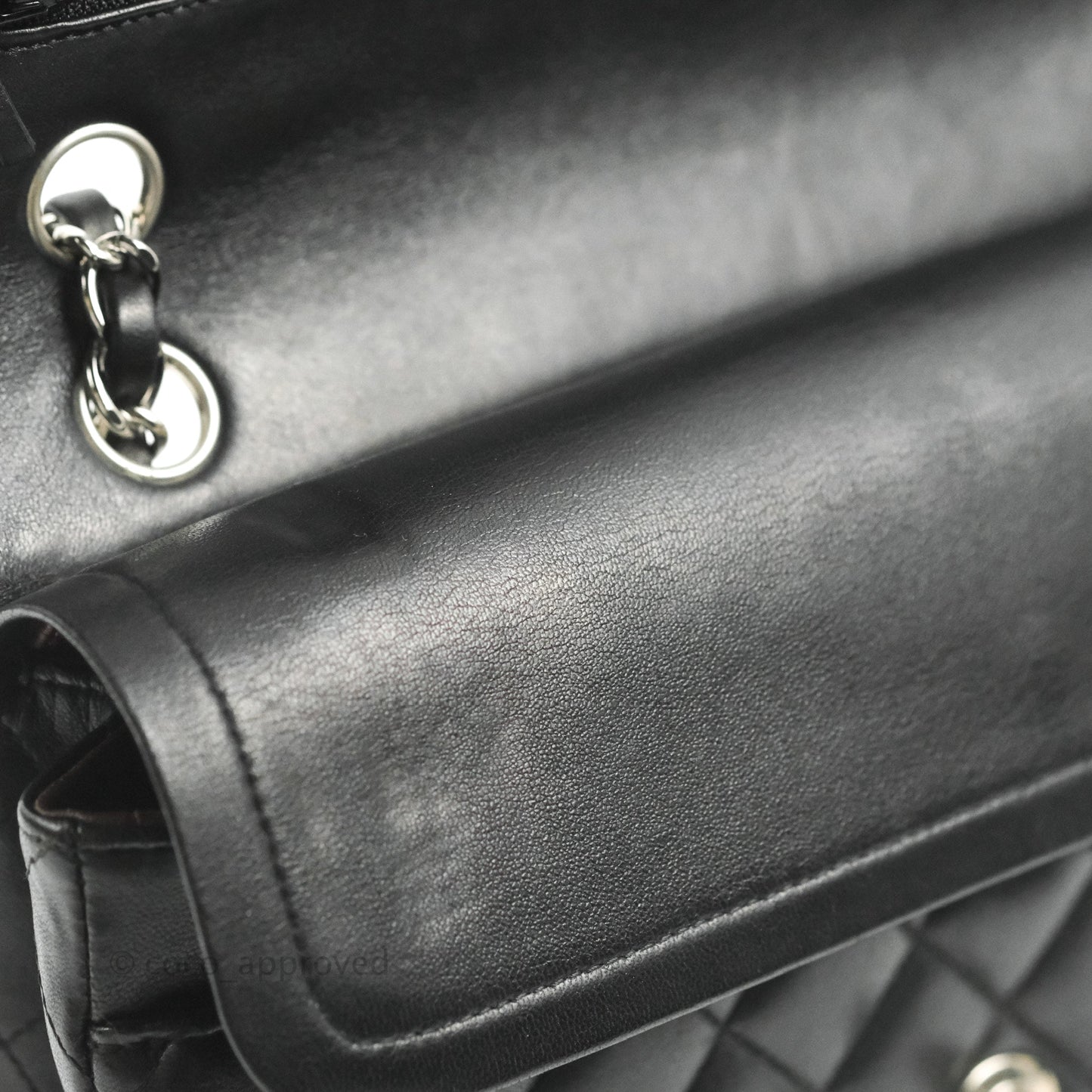 Chanel Classic M/L Medium Flap Quilted Black Lambskin Silver Hardware