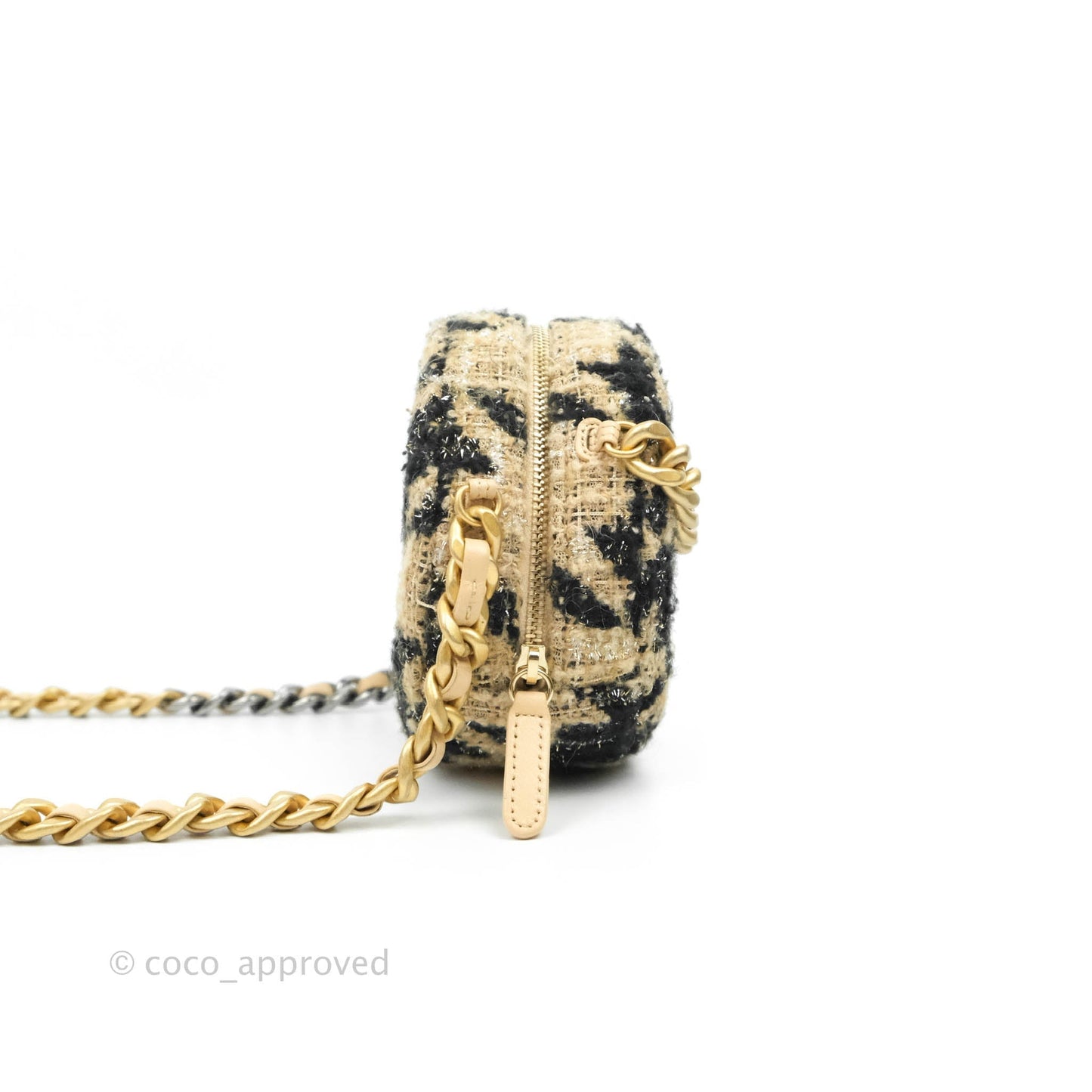 Chanel 19 Houndstooth Tweed Clutch with Chain & Coin Purse Beige Black