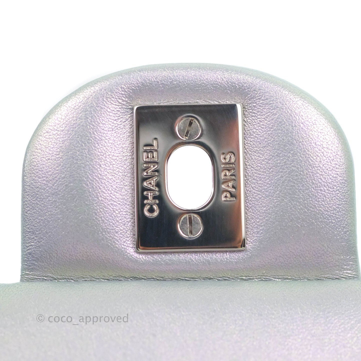 Chanel Small Classic Quilted Flap Metallic Iridescent White Lilac Silver Hardware
