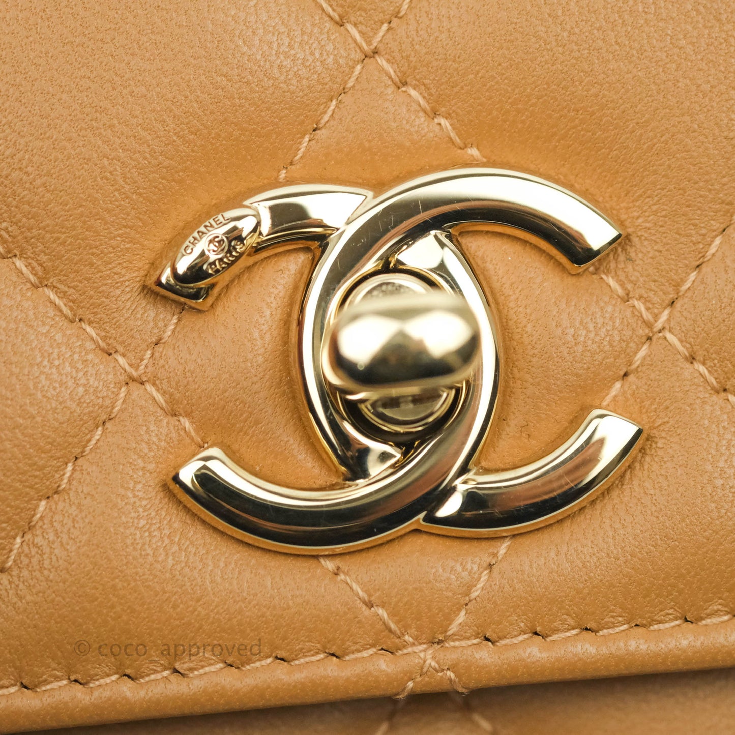 Chanel Mini Quilted Trendy CC Clutch With Chain Caramel Dark Beige Lambskin Gold Hardware