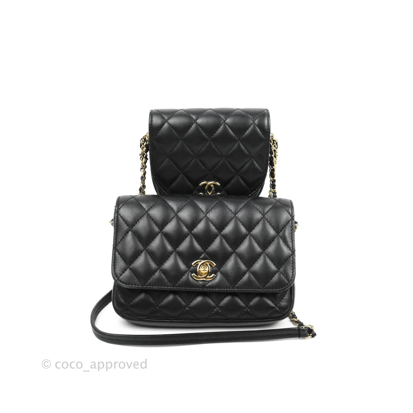 Chanel Classic Twin Flap Bag Side Pack Black Lambskin Gold Hardware