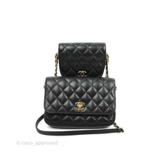 Chanel Classic Twin Flap Bag Side Pack Black Lambskin Gold Hardware
