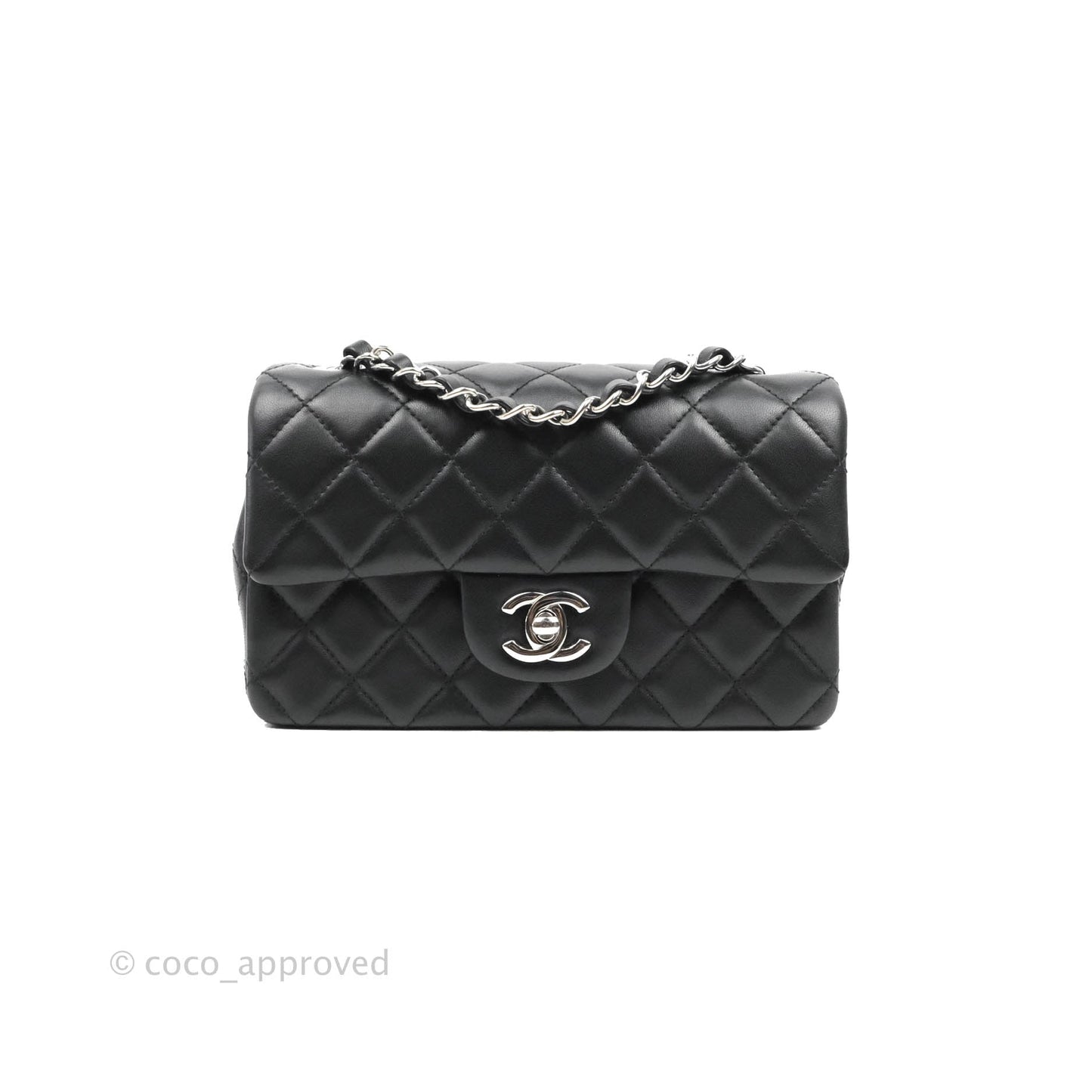Chanel Quilted Mini Rectangular Flap Black Lambskin Silver Hardware