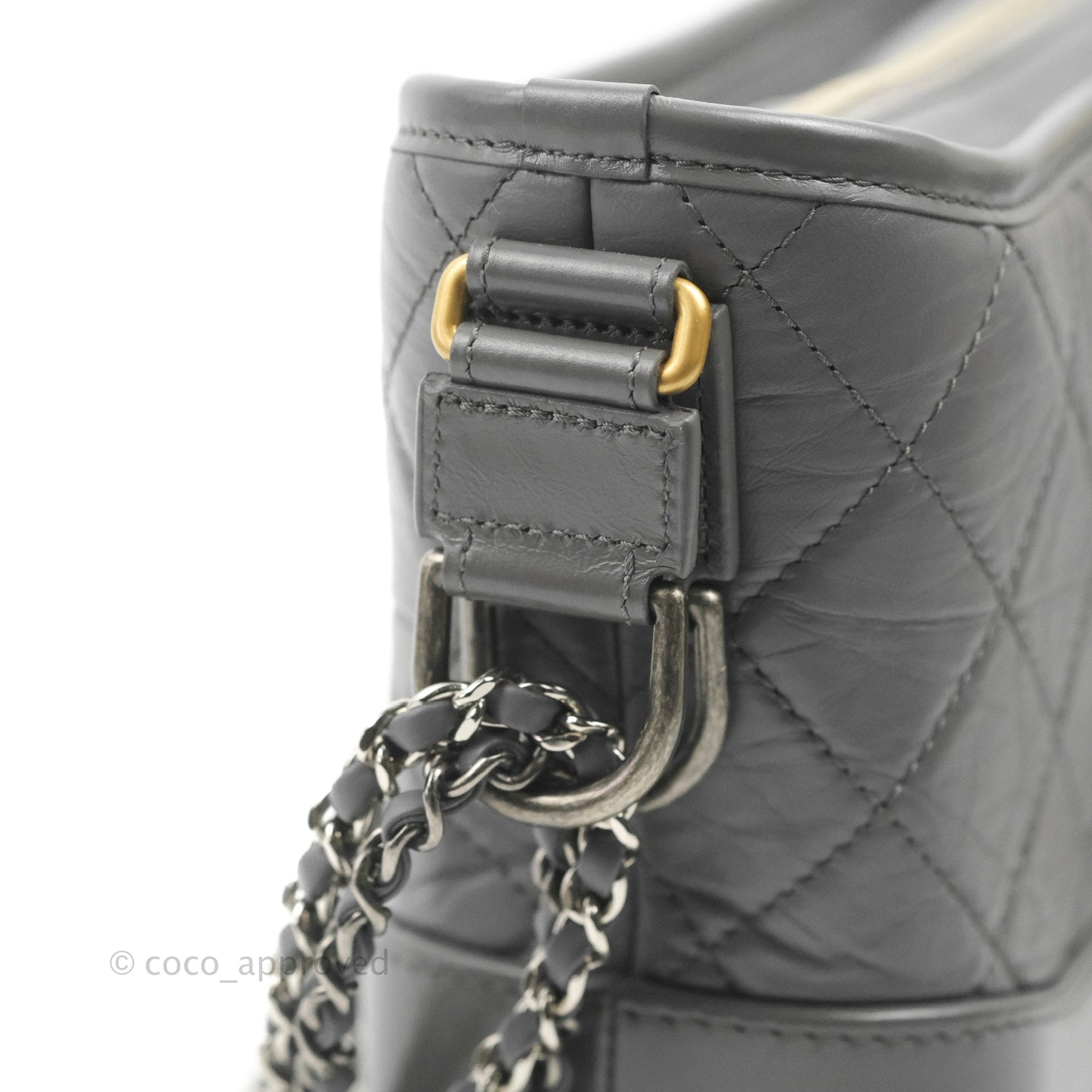 Chanel Quilted Small Gabrielle Hobo Grey Calfskin Mixed Hardware