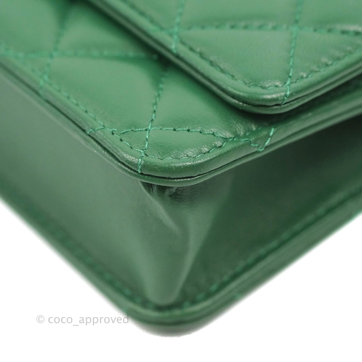 Chanel Quilted Classic Wallet on Chain WOC Green Lambskin Silver Hardware