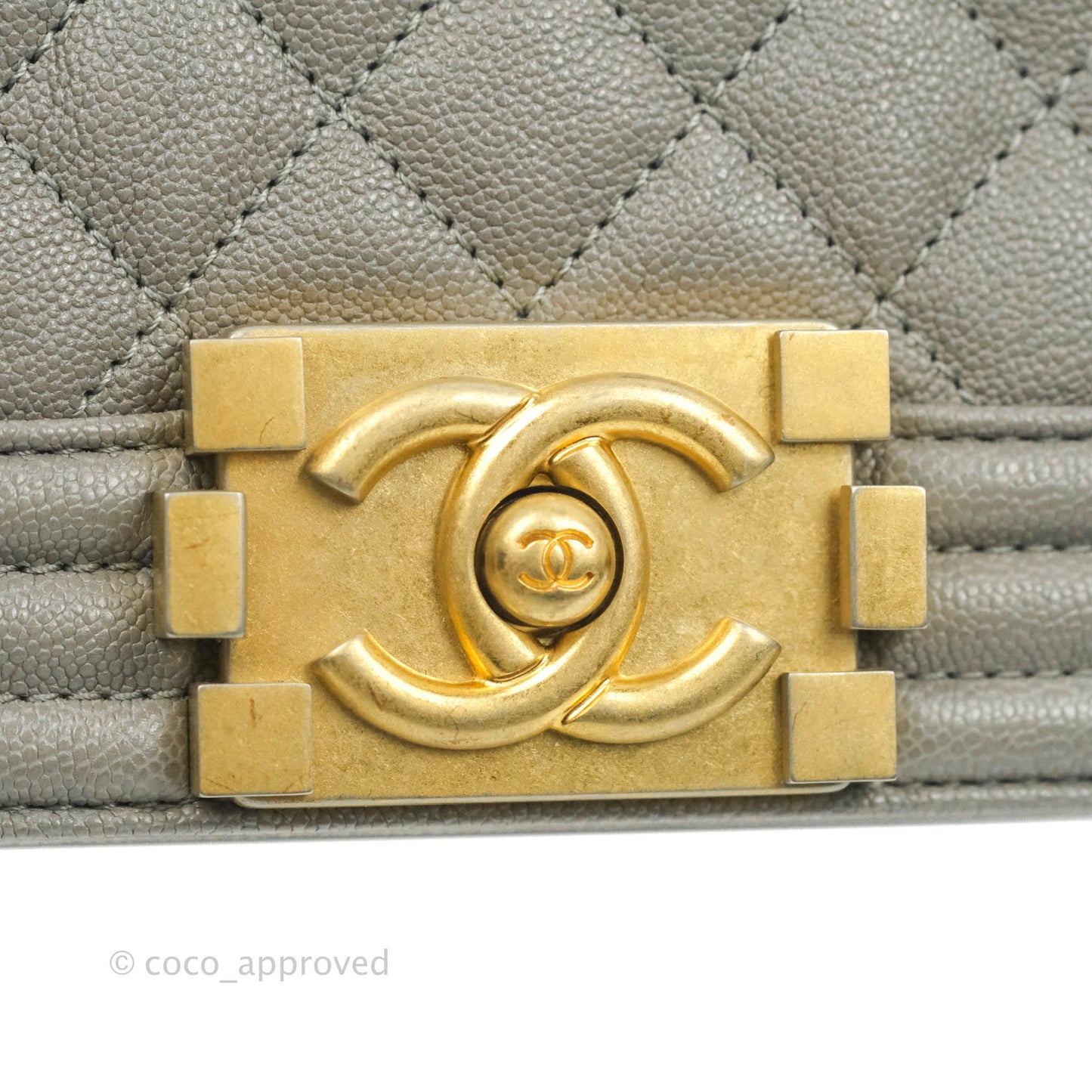 Chanel Small Quilted Boy Dark Grey Caviar Gold Hardware