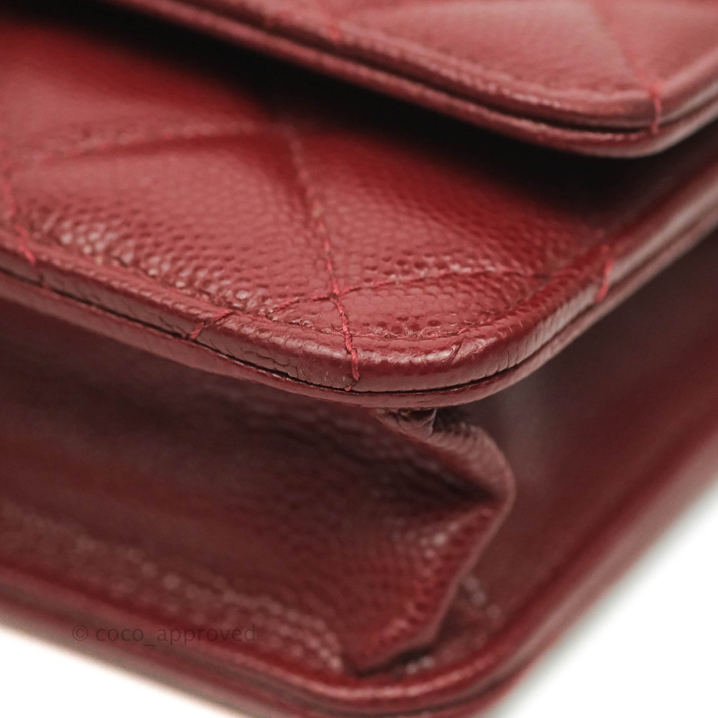 Chanel Quilted Wallet on Chain WOC Burgundy Caviar Gold Hardware