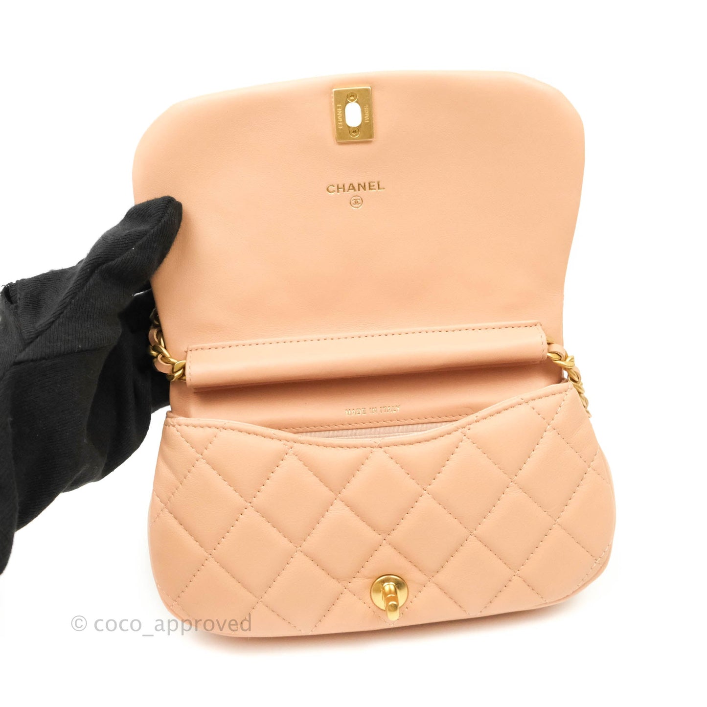 Chanel Clutch with Chain Beige Calfskin Aged Gold Hardware 21B