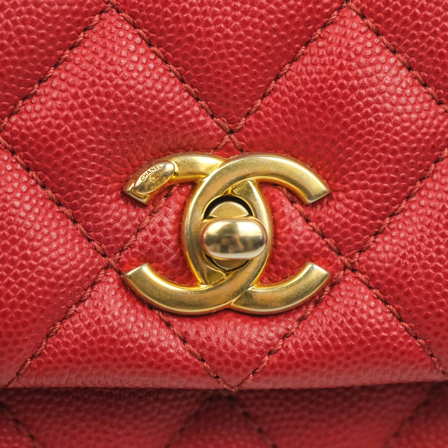 Chanel Small Quilted Coco Handle Red Caviar Gold Hardware