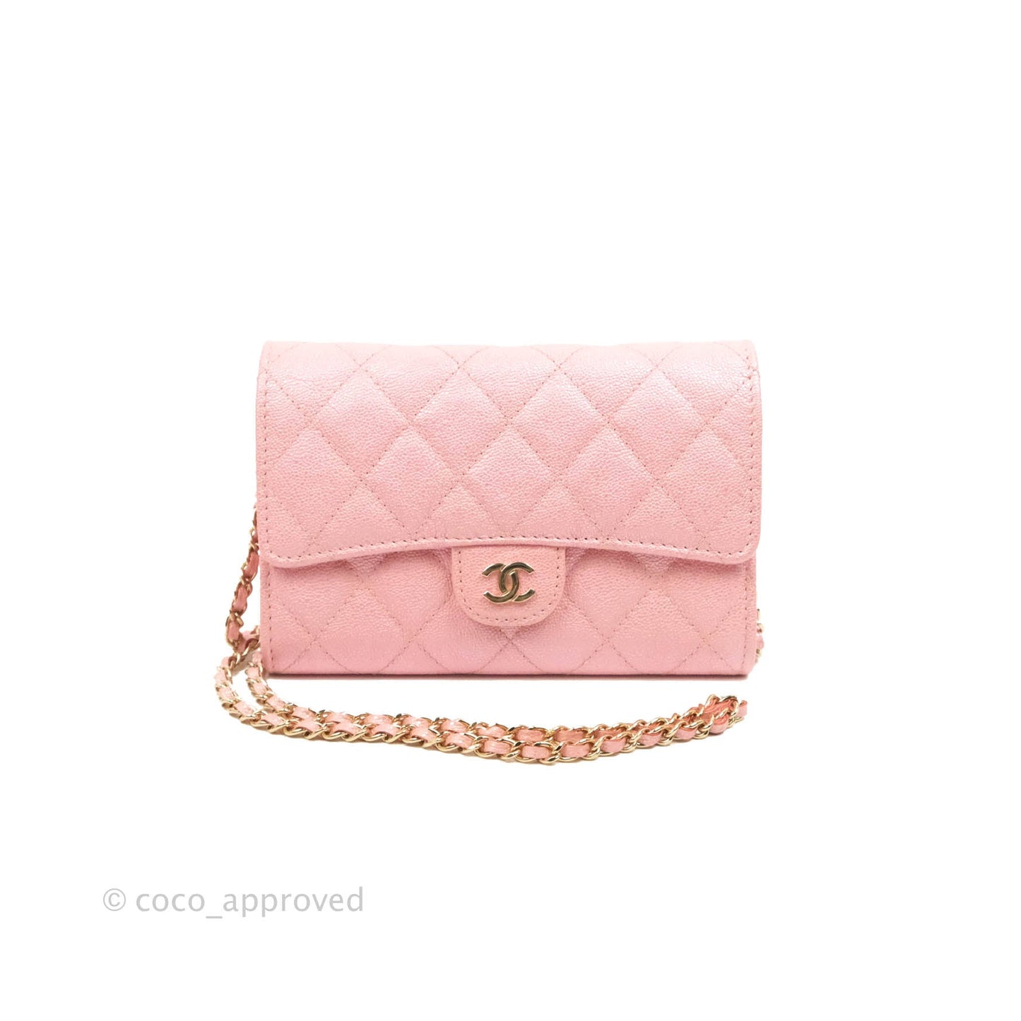 Chanel Mini Quilted Wallet On Chain WOC Caviar Iridescent Pink Gold Hardware 19S