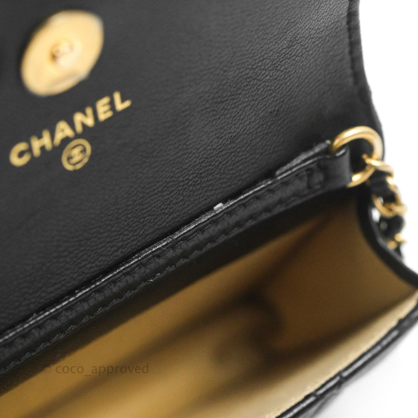 Chanel Mini Pearl Crush Clutch With Chain Belt Black Lambskin Aged Gold Hardware