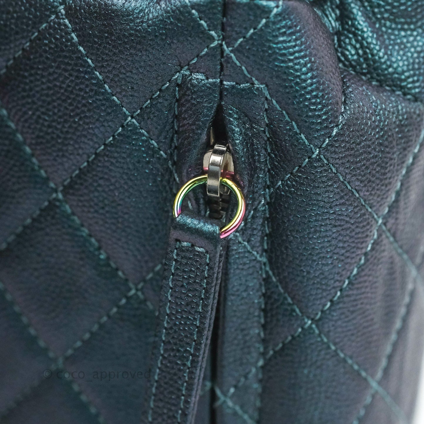 Chanel Quilted CC Filigree Backpack Caviar Iridescent Dark Turquoise Rainbow Hardware