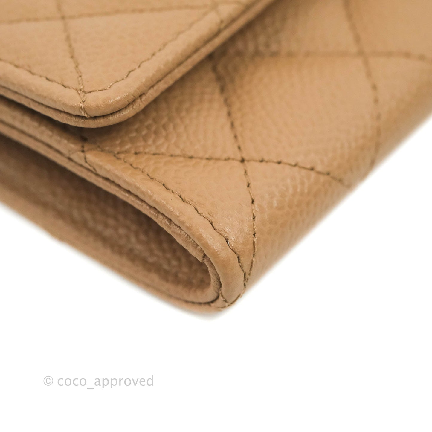 Chanel Quilted Flap Card Holder Dark Beige Caviar Gold Hardware