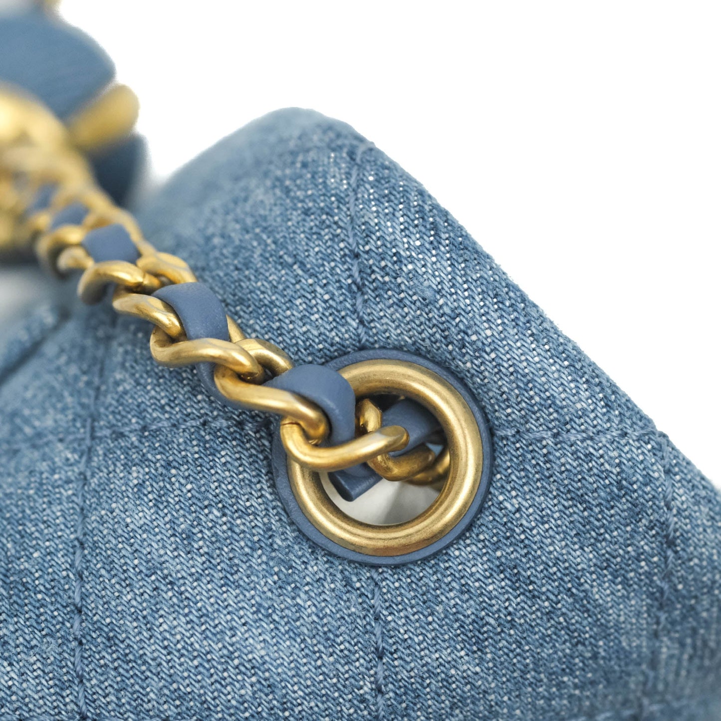 Chanel Mini Rectangular Pearl Crush Quilted Denim Aged Gold Hardware 22C