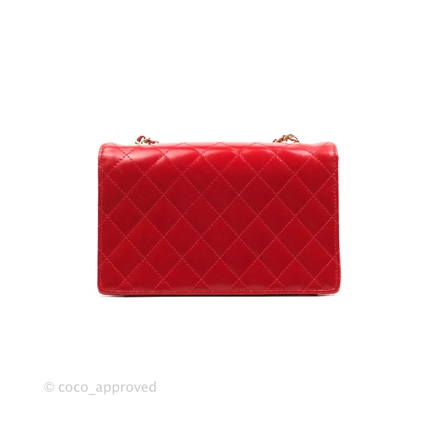 Chanel Flat Quilted Mini Flap Red Box Calfskin Gold Hardware