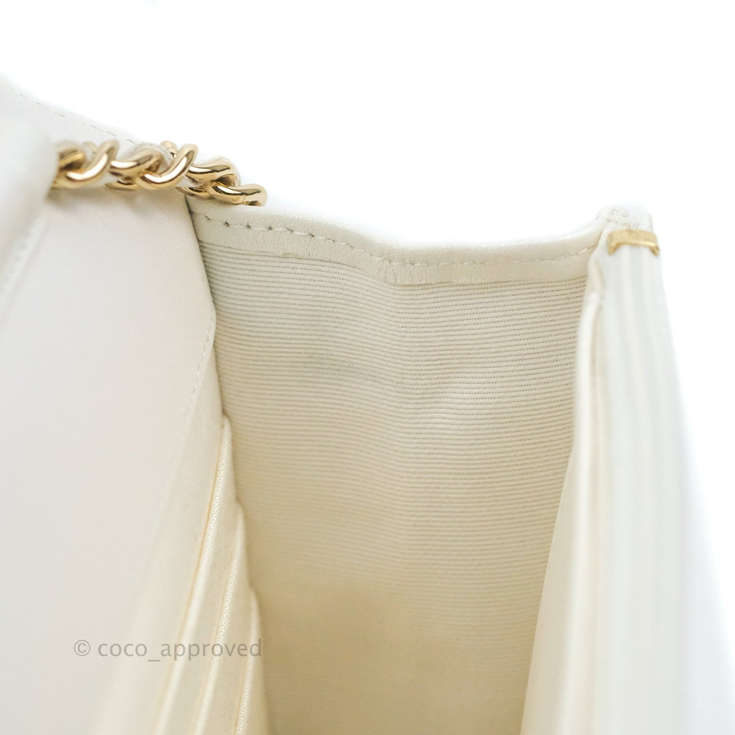 Chanel Quilted Classic Wallet on Chain WOC Iridescent White Lambskin Gold Hardware