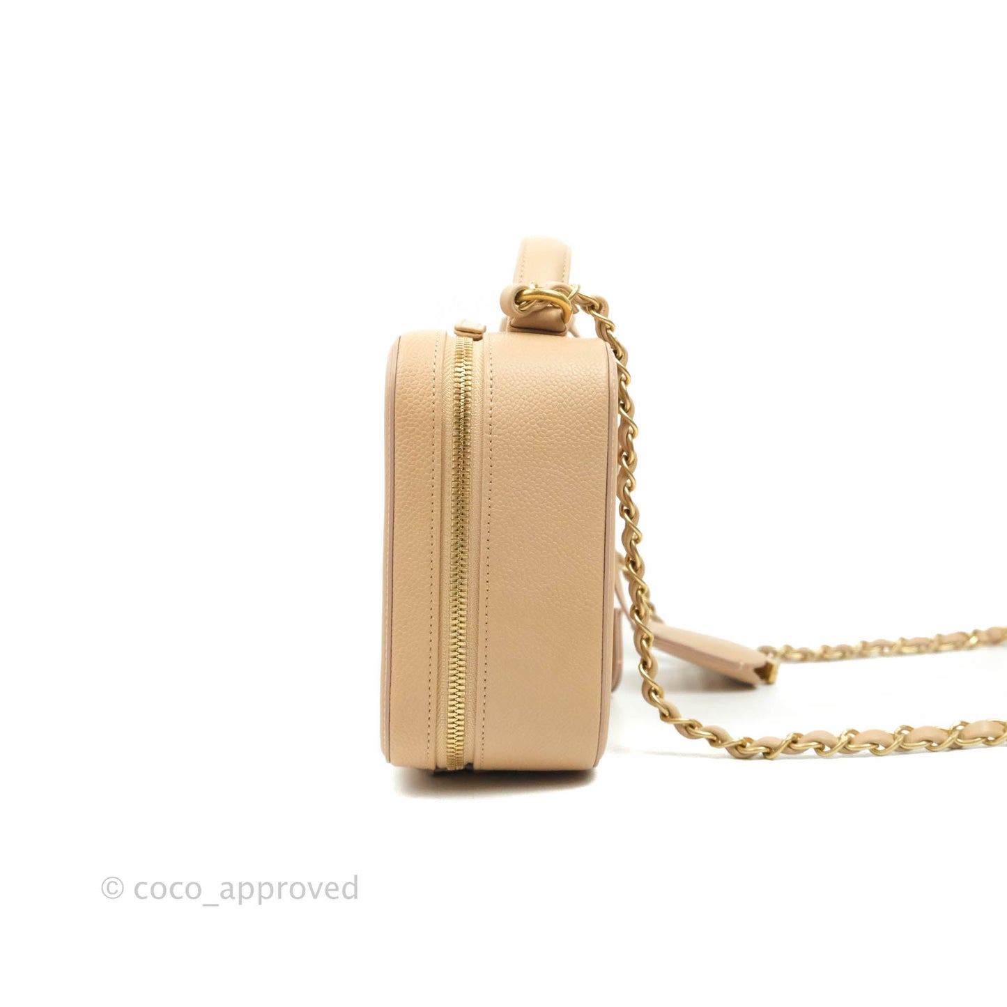 Chanel Quilted Medium CC Filigree Vanity Case Beige Caviar Gold Hardware