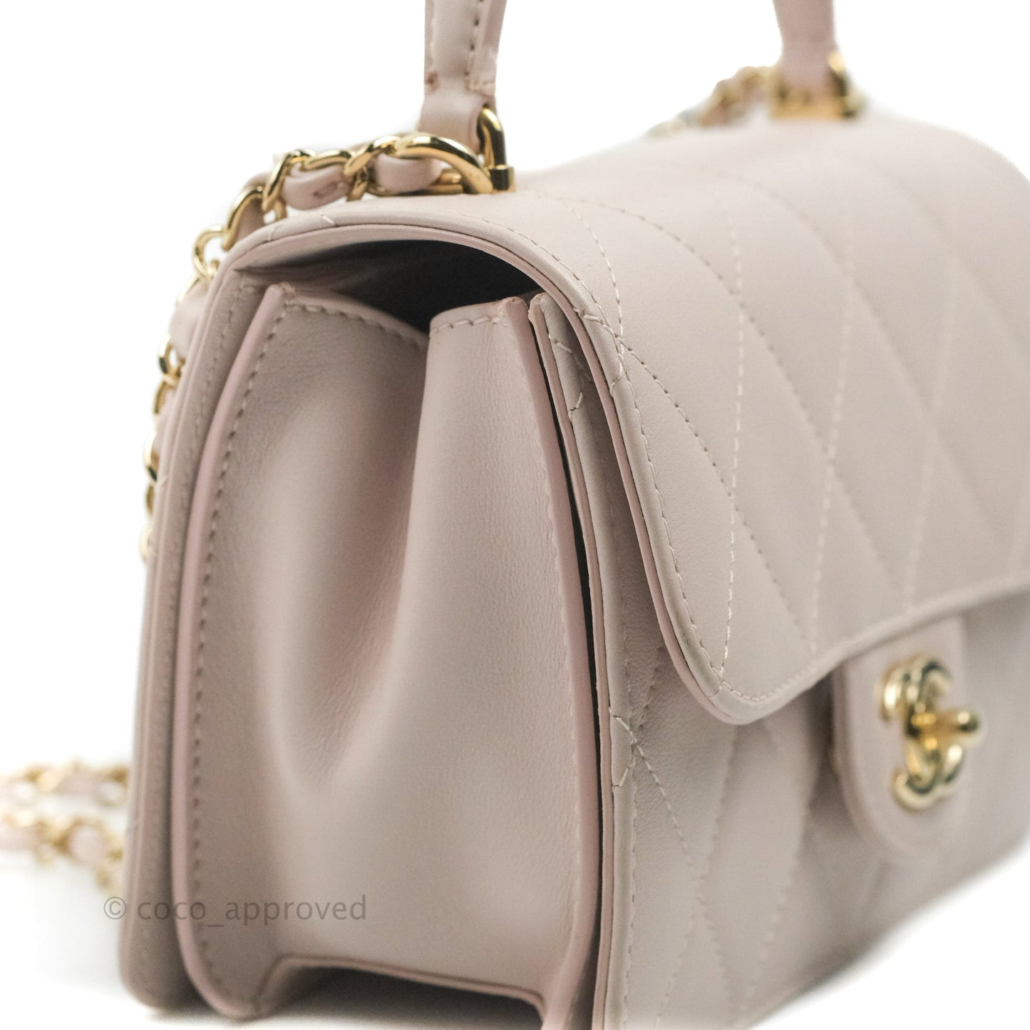 Chanel Small Coco Lady Quilted Flap Bag With Top Handle Light Pink Calfskin Gold Hardware