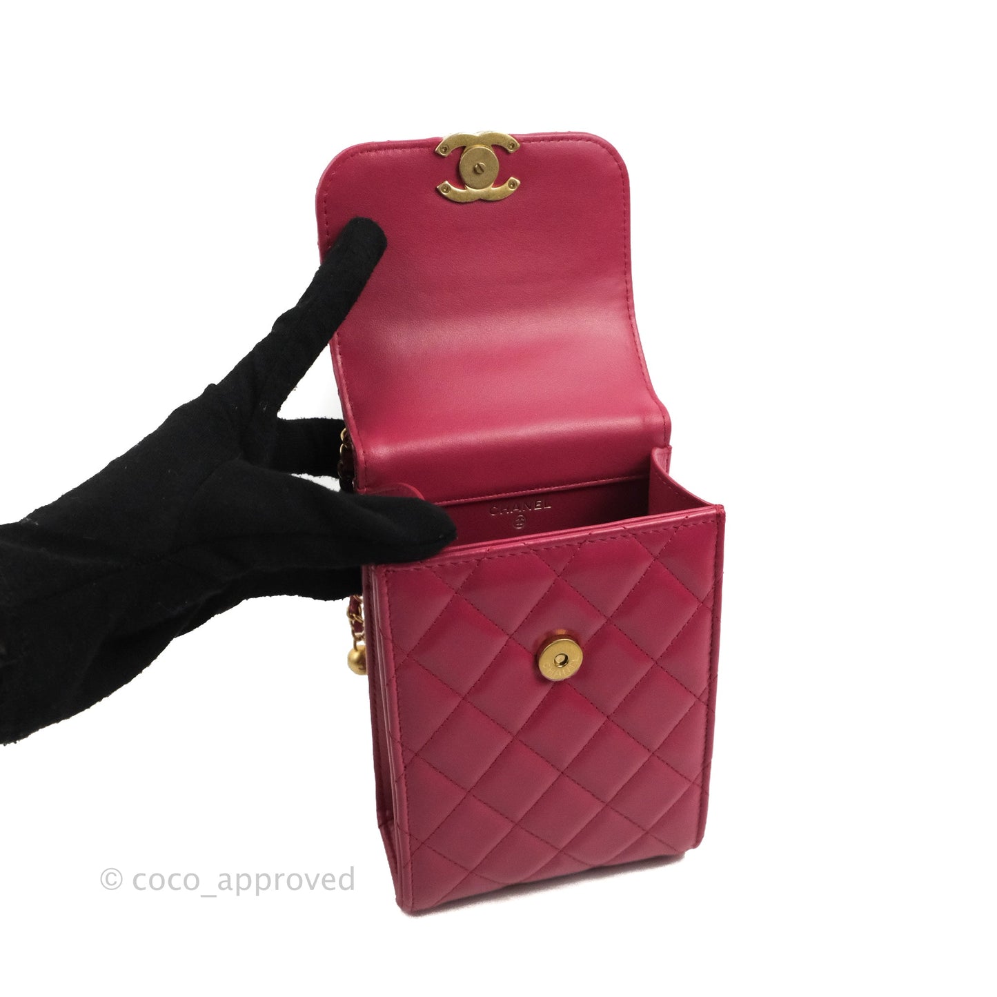Chanel Quilted Perfect Fit Dark Pink Phone Holder Aged Gold Hardware