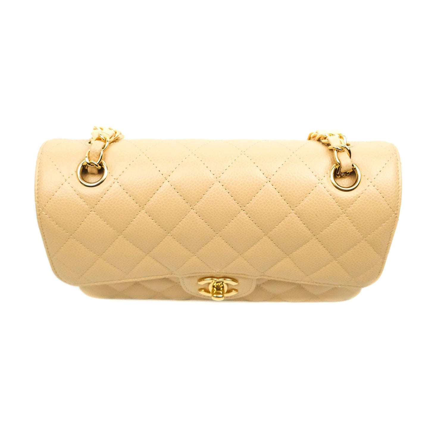 Chanel Small Classic Quilted Flap Beige Caviar Gold Hardware