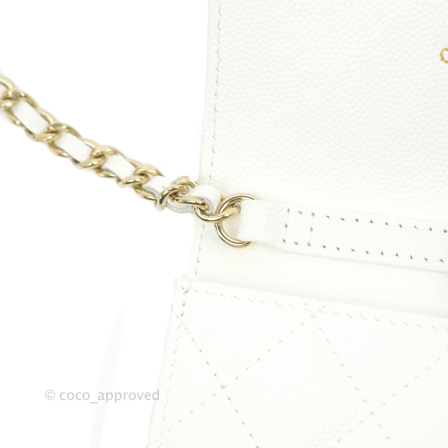 Chanel Mini Wallet With Chain White Caviar Gold Hardware