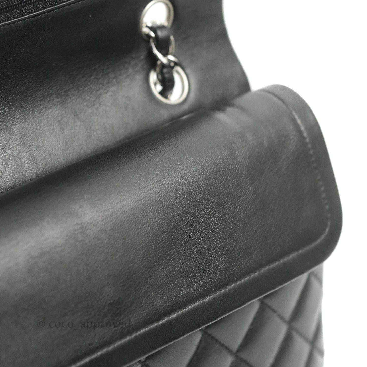 Chanel Classic M/L Medium Flap Quilted Black Lambskin Silver Hardware