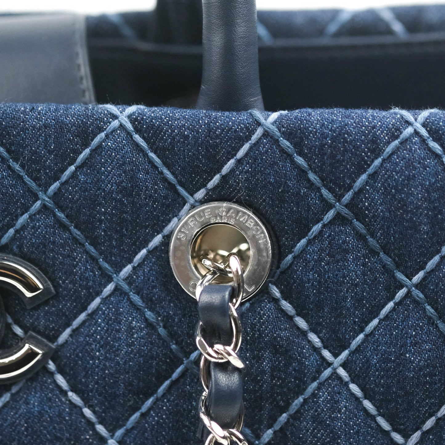 Chanel Quilted Medium Coco Handle Shopping Tote Denim Silver Hardware