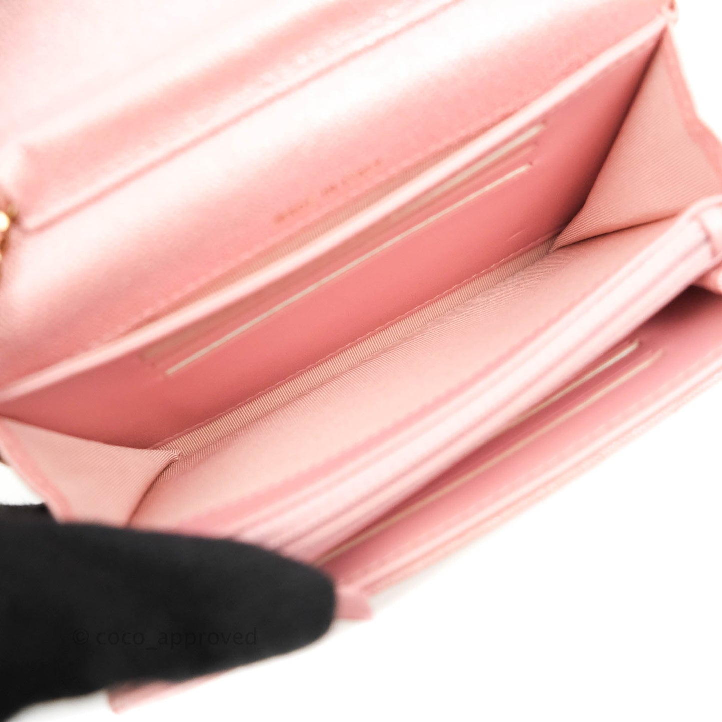 Chanel Mini Quilted Wallet On Chain WOC Caviar Iridescent Pink Gold Hardware 19S