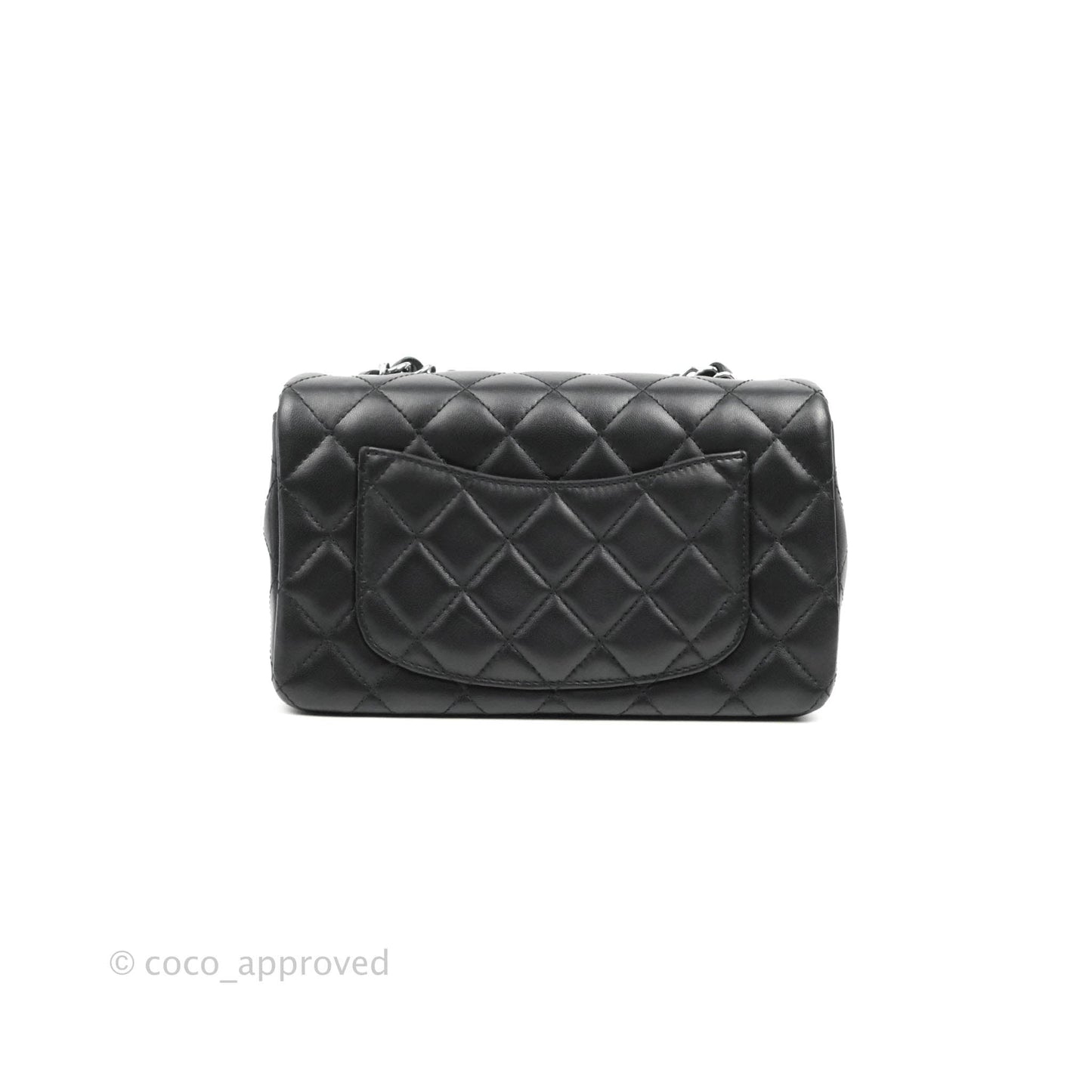 Chanel Quilted Mini Rectangular Flap Black Lambskin Silver Hardware