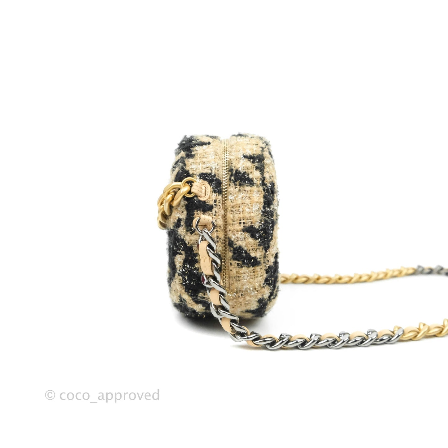 Chanel 19 Houndstooth Tweed Clutch with Chain & Coin Purse Beige Black