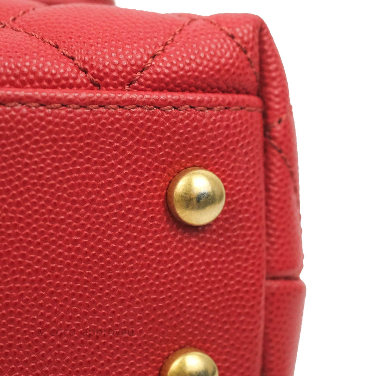 Chanel Small Quilted Coco Handle Red Caviar Gold Hardware