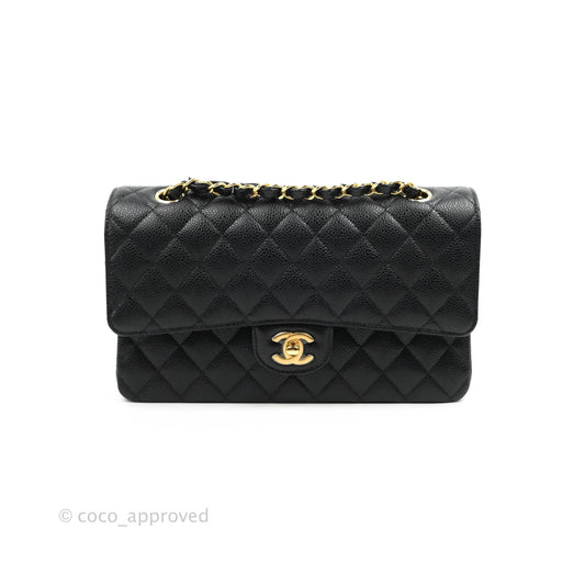 Chanel Classic M/L Medium Double Flap Black Caviar Gold Hardware