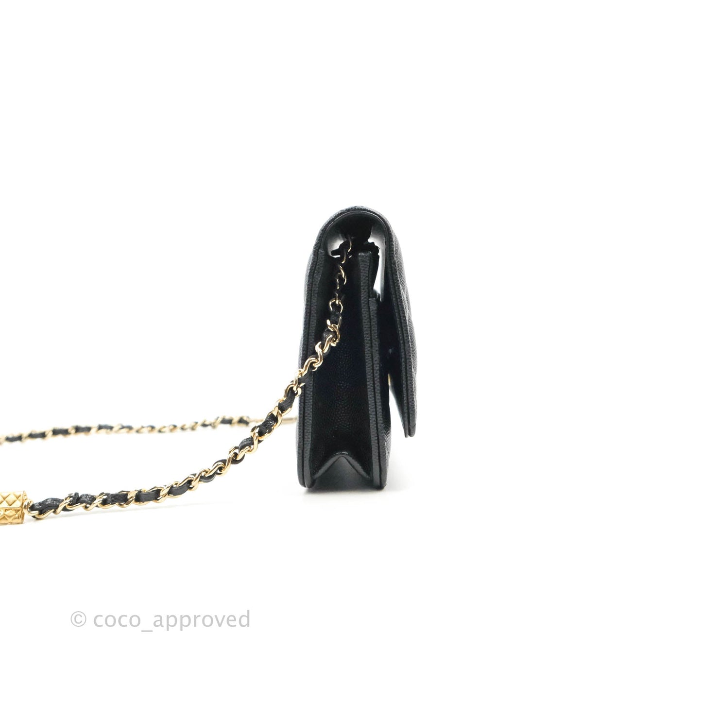 Chanel Quilted WOC Black Caviar Gold Hardware With Charms