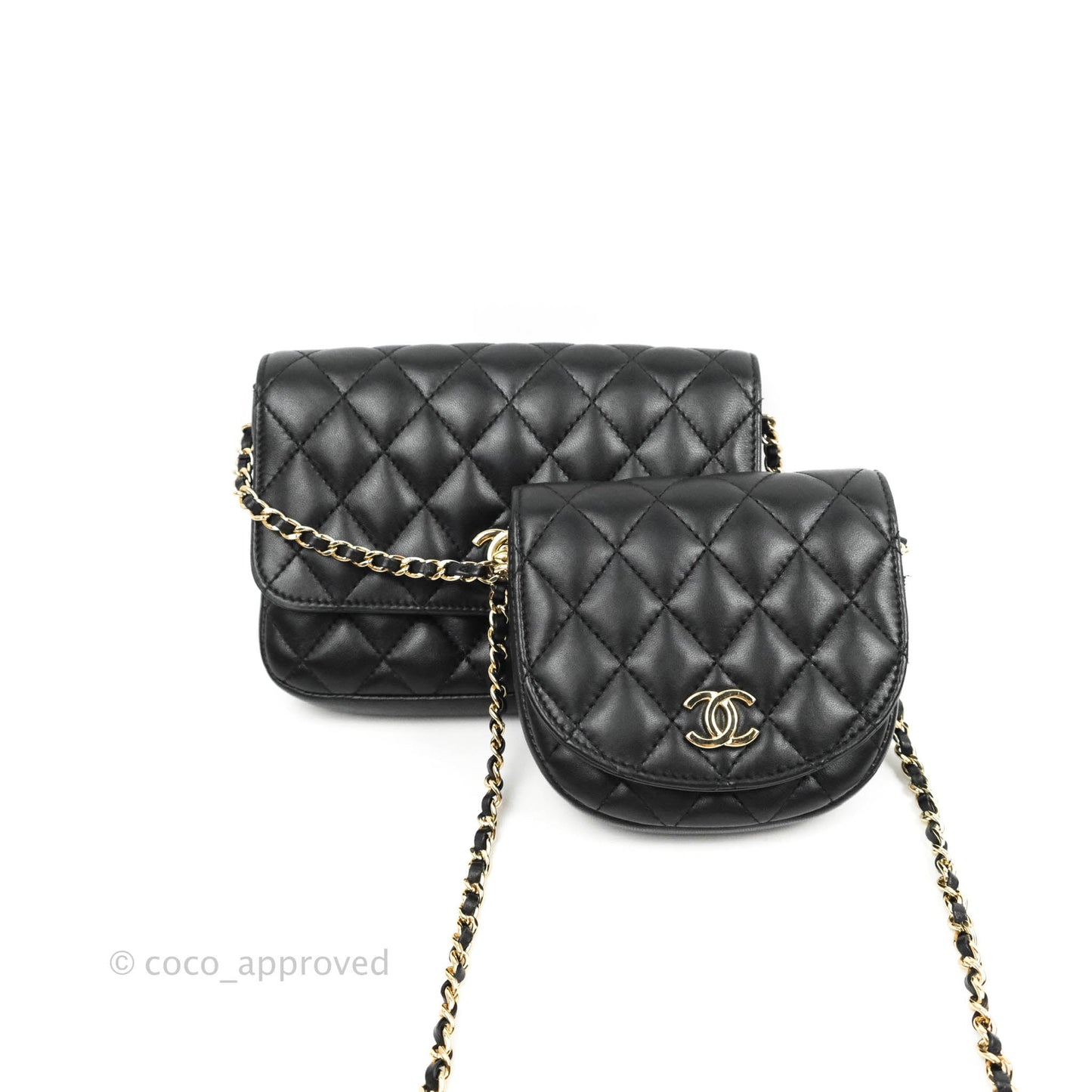 Chanel Classic Twin Flap Bag Side Pack Black Lambskin Gold Hardware