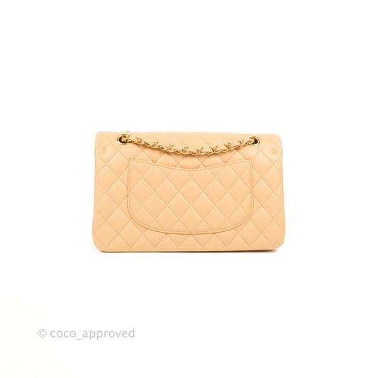 Chanel Classic M/L Medium Flap Quilted Beige Lambskin Gold Hardware