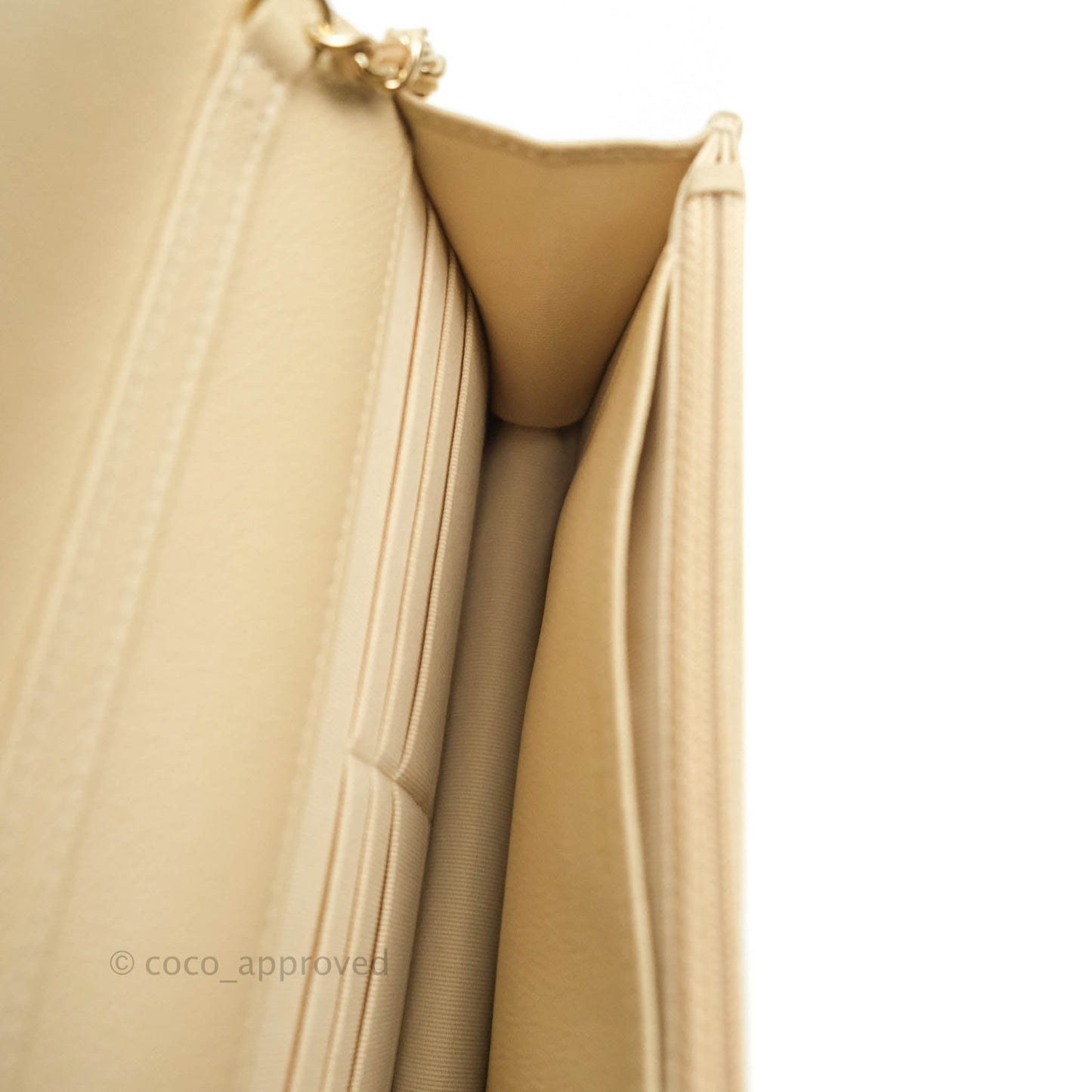 Chanel Quilted Wallet on Chain WOC Beige Caviar Gold Hardware
