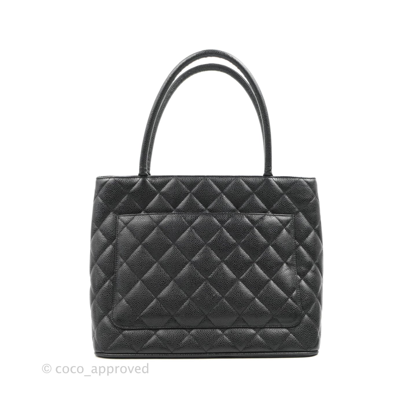 Chanel Medallion Vintage CC Black Caviar Tote Bag Silver Hardware