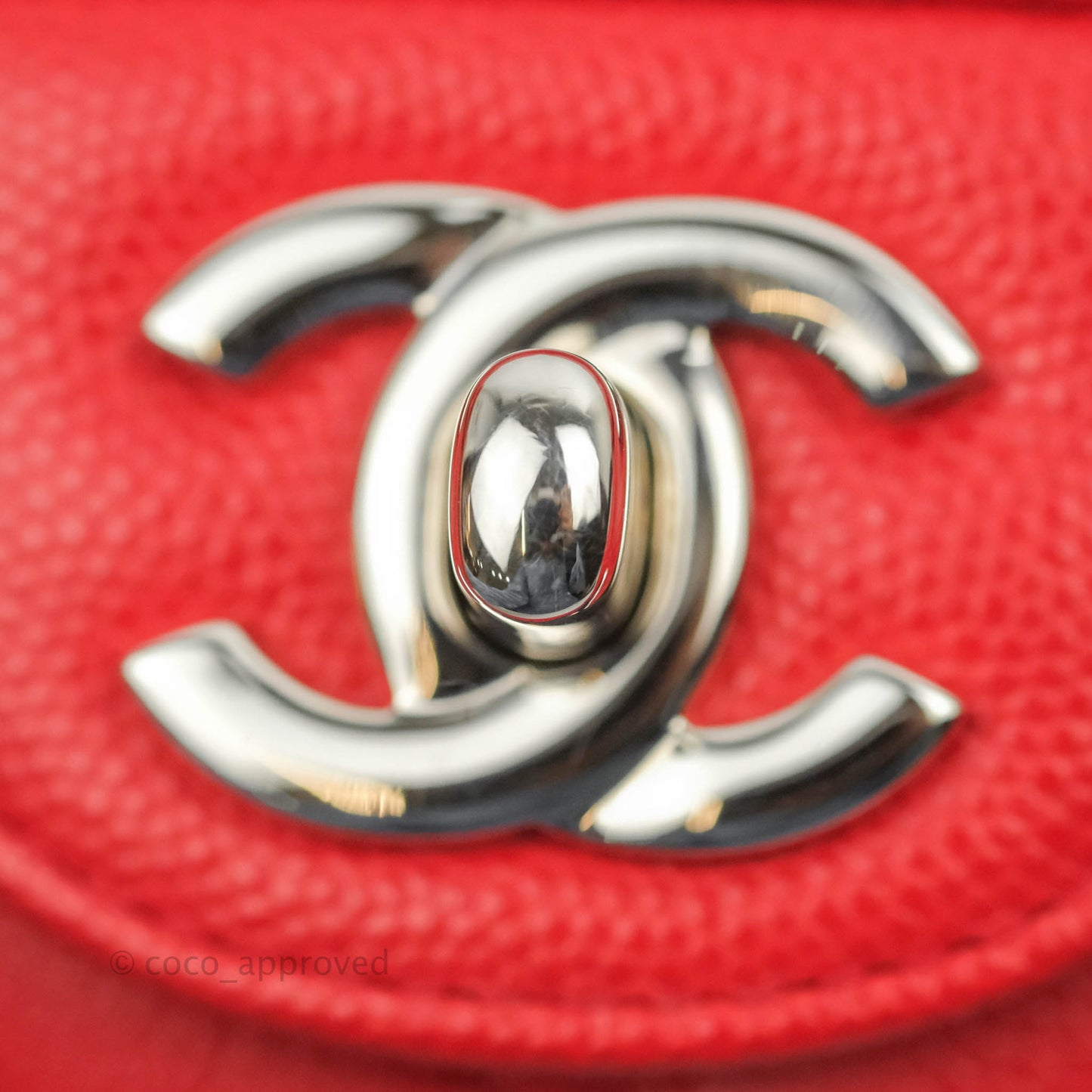 Chanel Mini Square Red Chevron Caviar Silver Hardware