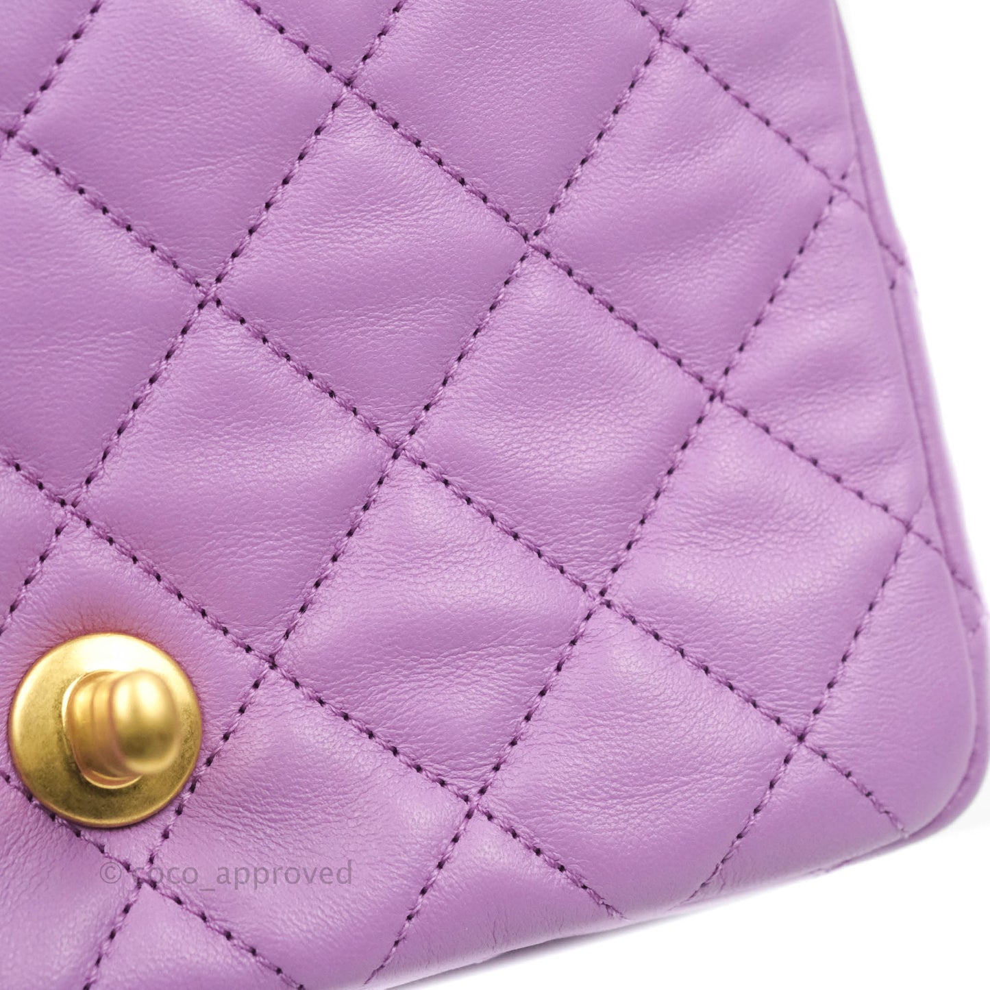 Chanel Mini Square Pearl Crush Quilted Purple Lambskin Aged Gold Hardware