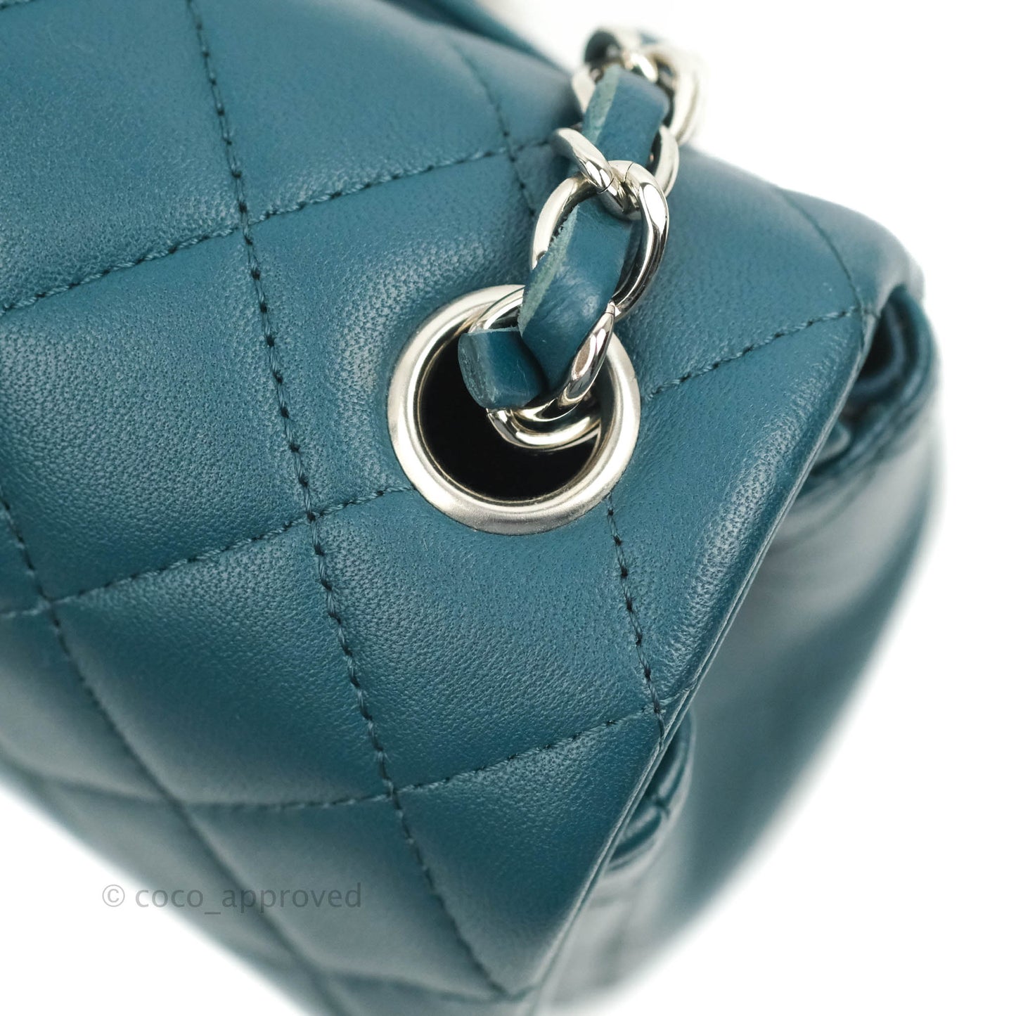 Chanel Quilted Mini Rectangular Flap Teal Lambskin Silver Hardware