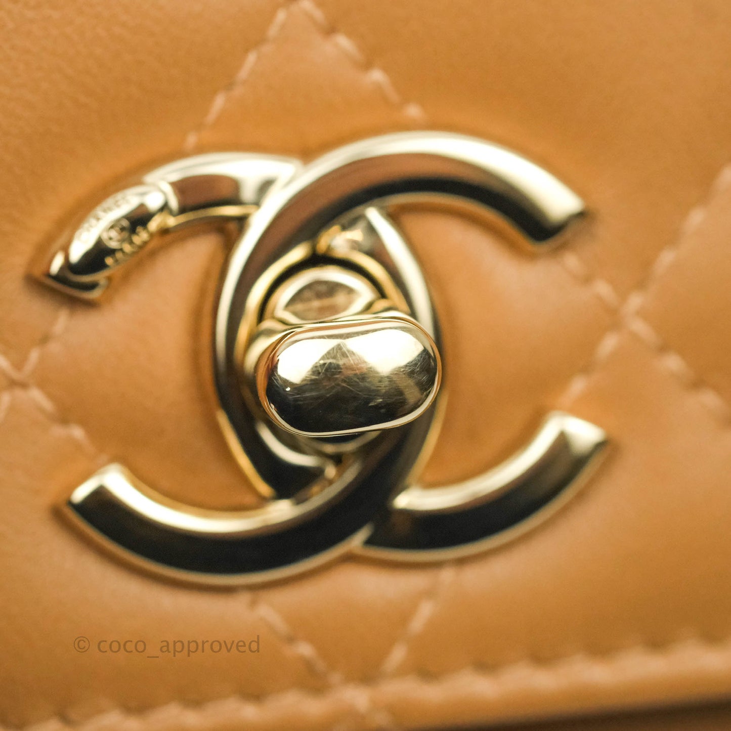 Chanel Mini Quilted Trendy CC Clutch With Chain Caramel Dark Beige Lambskin Gold Hardware