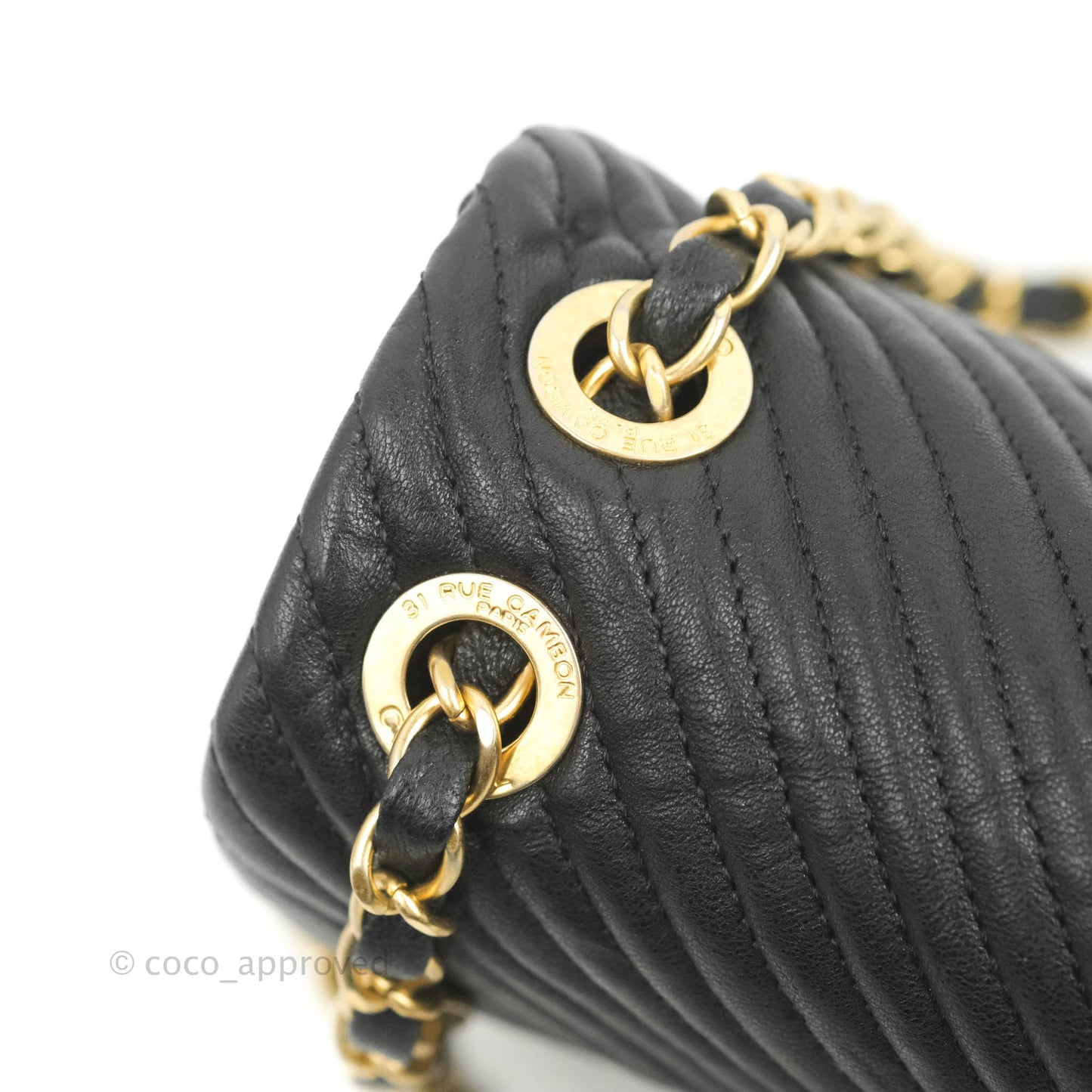 Chanel Medium Chevron Surpique Flap Black Calfskin Aged Gold Hardware