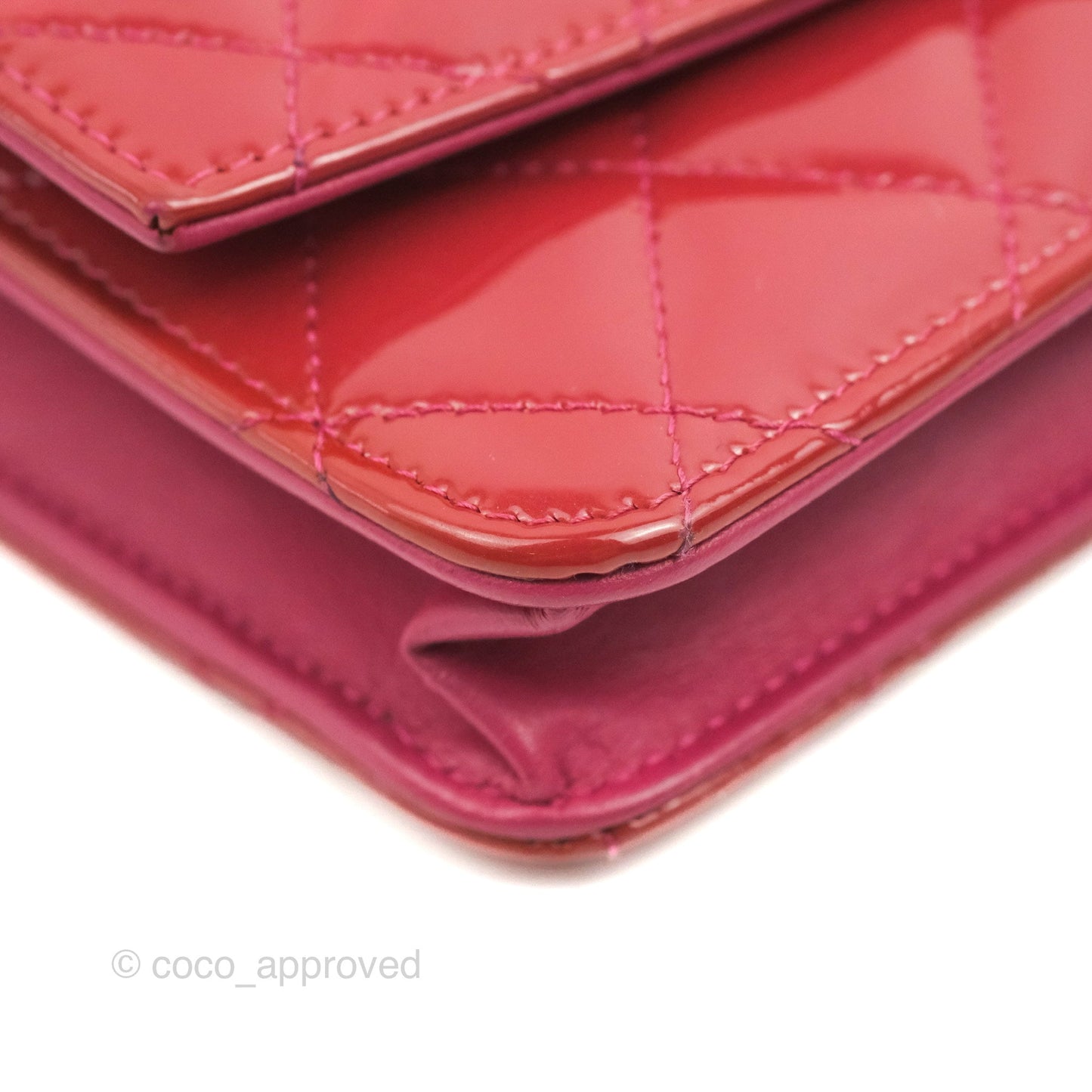Chanel Wallet on Chain WOC Quilted Red Patent Ruthenium Hardware