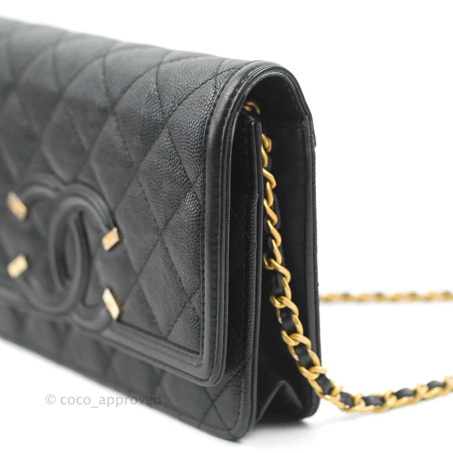 Chanel Filigree Wallet on Chain WOC Black Caviar Gold Hardware