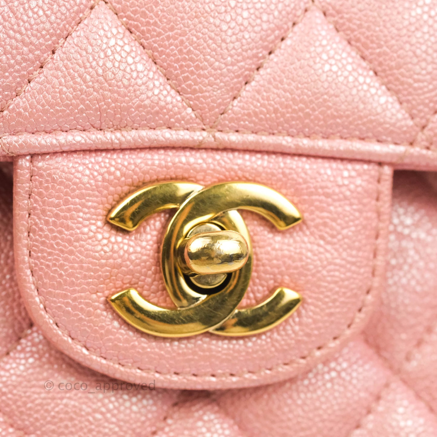 Chanel Small Classic Quilted Flap Iridescent Pink Caviar Gold Hardware 19S