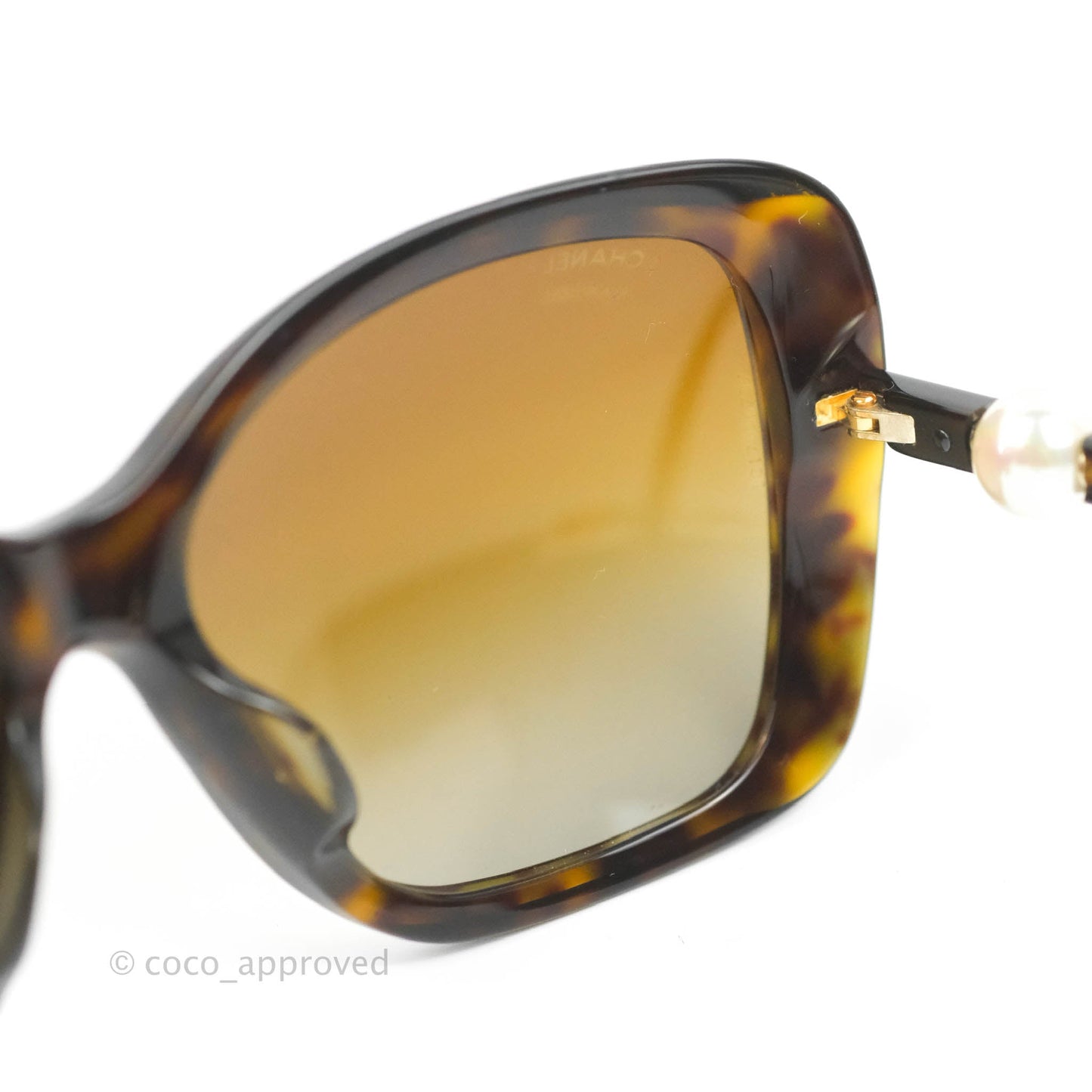 Chanel Tortoise Shell Oversized Frame Pearl CC Sunglasses