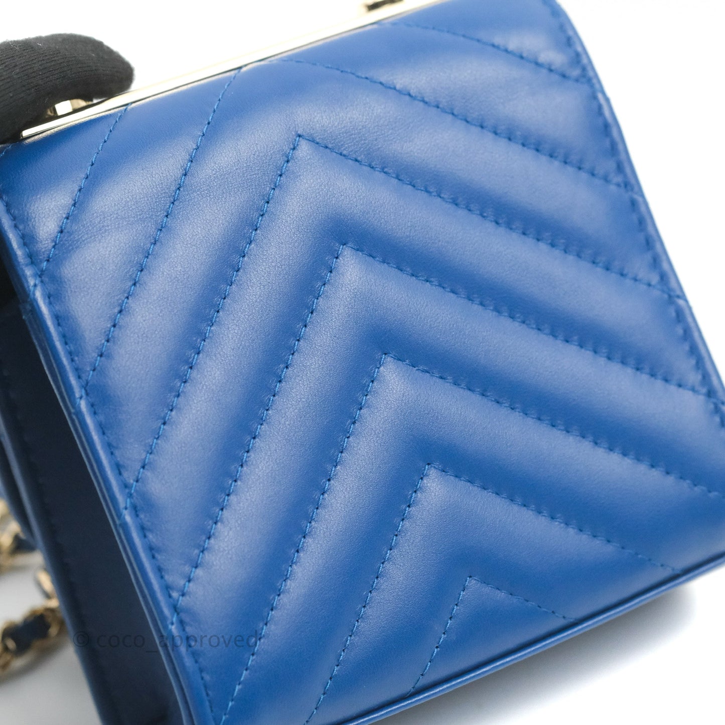 Chanel Mini Chevron Trendy CC Clutch With Chain Blue Lambskin Gold Hardware