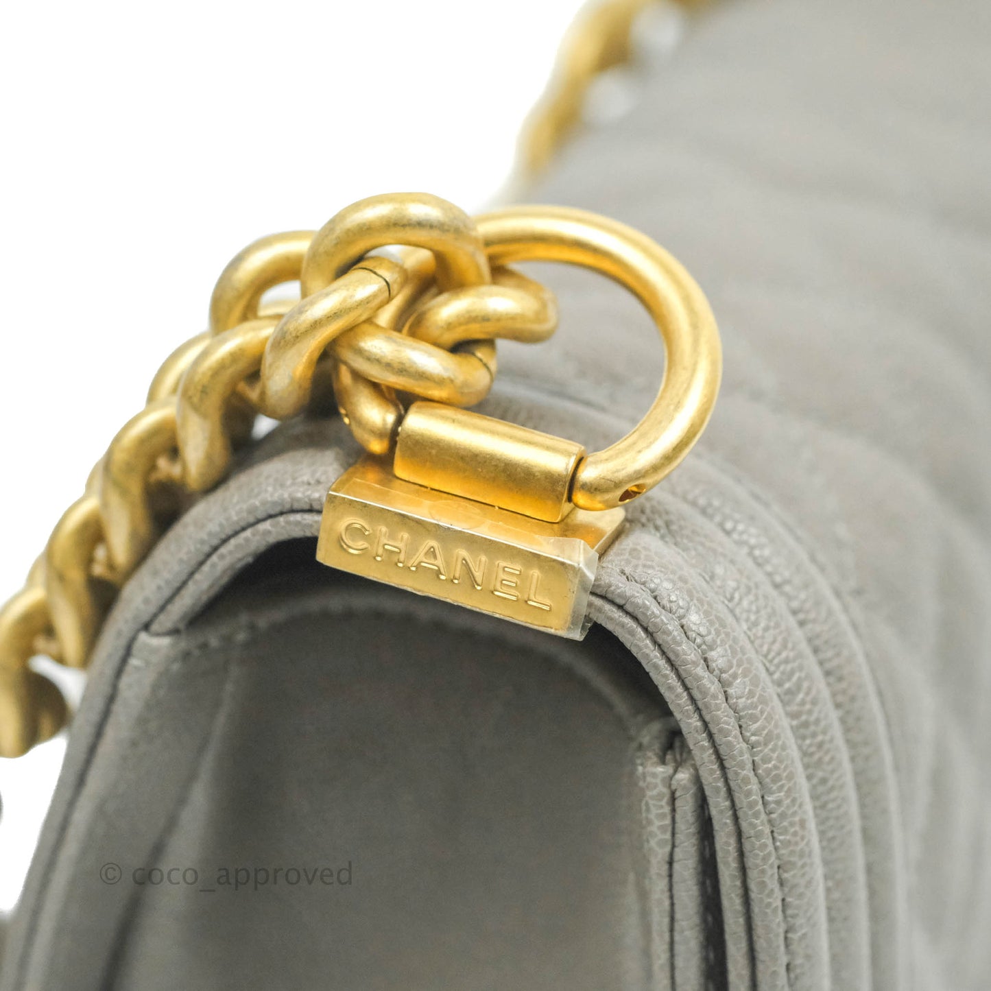 Chanel Small Quilted Boy Dark Grey Caviar Gold Hardware